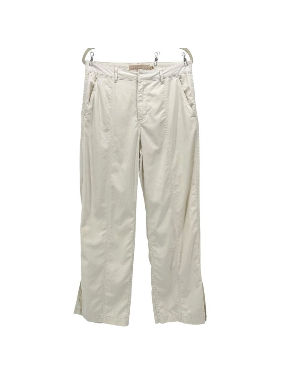 Soft Surroundings Womens 12 Pants Amadora Wide Leg Pants Ivory Pockets Boho